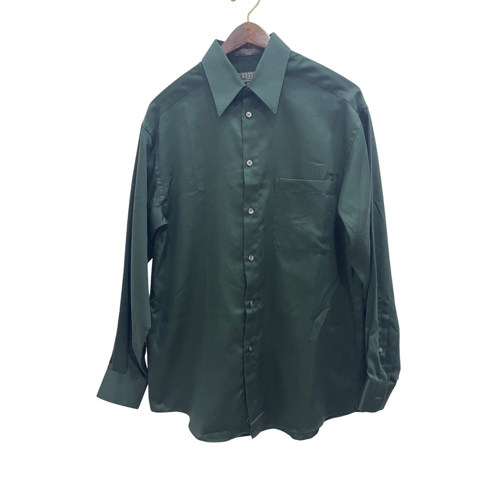 Crazy Horse‎ Dress Shirt Mens 14.5 32-33 Green Excellent Sateen Cotton Blend